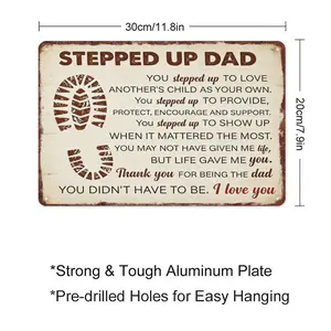 Retro "Stepped Up Dad" Metal Sign - "Thank You For Being The Dad You Didn’t Have To Be" Quote Sign, Perfect Father’s Day/Birthday Gift, 12x8 Inch Weatherproof Aluminum