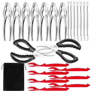 24 Pcs Seafood Cracker Tool Set with Lobster Sheller,Stainless Steel Crab Crackers Crab Leg Fork Seafood Scissors And Storage Bag,Crab Leg Pick Utensils Set Crab Eating Tools,Hand Tools Kits,Summervibes