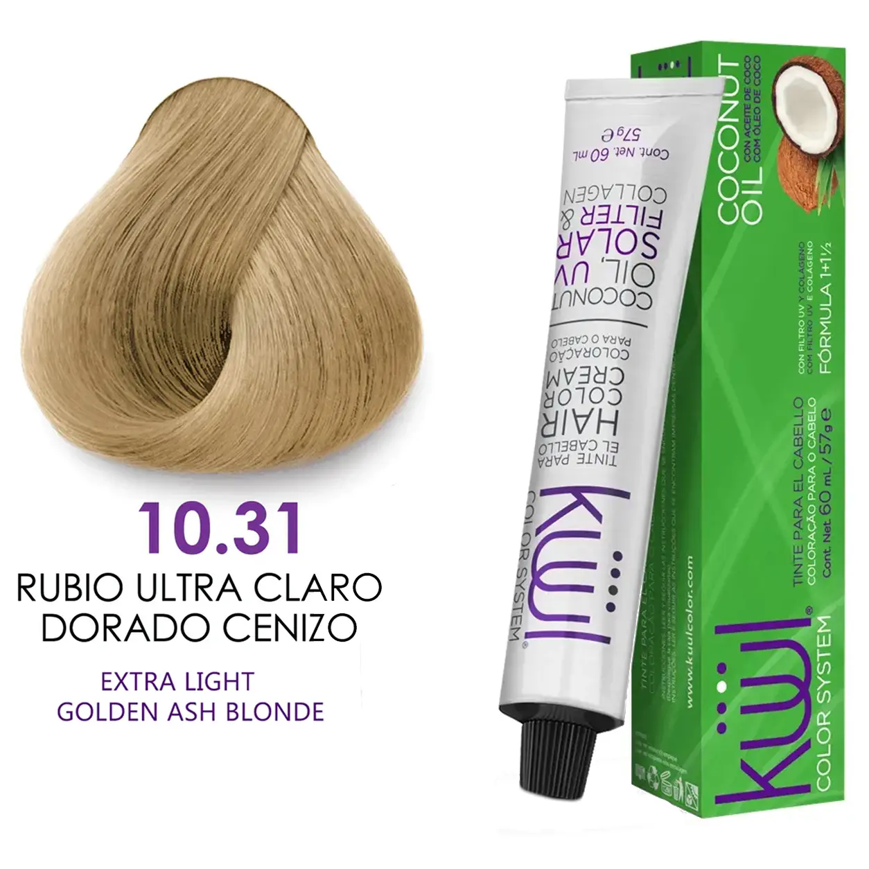 Kuul Color System [ 10.31 ] Rubio Extra Claro Dorado Cenizo | Extra Light Golden Ash Blonde | Tinte Para El Cabello | Permanent Hair Dye | 3.04 fl oz / 90 ml