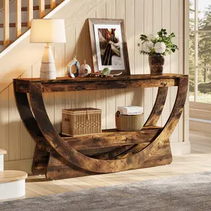 TRIBEWOOD 63-Inch Console Table, Farmhouse 2-Tier Entryway Table with Storage Shelves, Narrow Long Sofa Table Behind Couch, Wooden Accent Table for Hallway, Living Room, Entrance, Foyer
