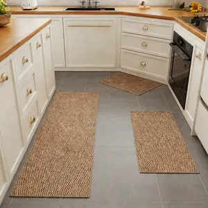 3-Piece Set Kitchen Mat, Premium Woven Carpet, Thickened 0.23in, Anti-Slip TPR Bottom, Long Quick-Dry Absorbent Foot Mat, Minimalist Home Decor, Suitable For: Kitchen, Bedroom, Living Room, Bathroom Entrance, Under Sink, Guesthouse, Hotel, Etc. outdoorfun