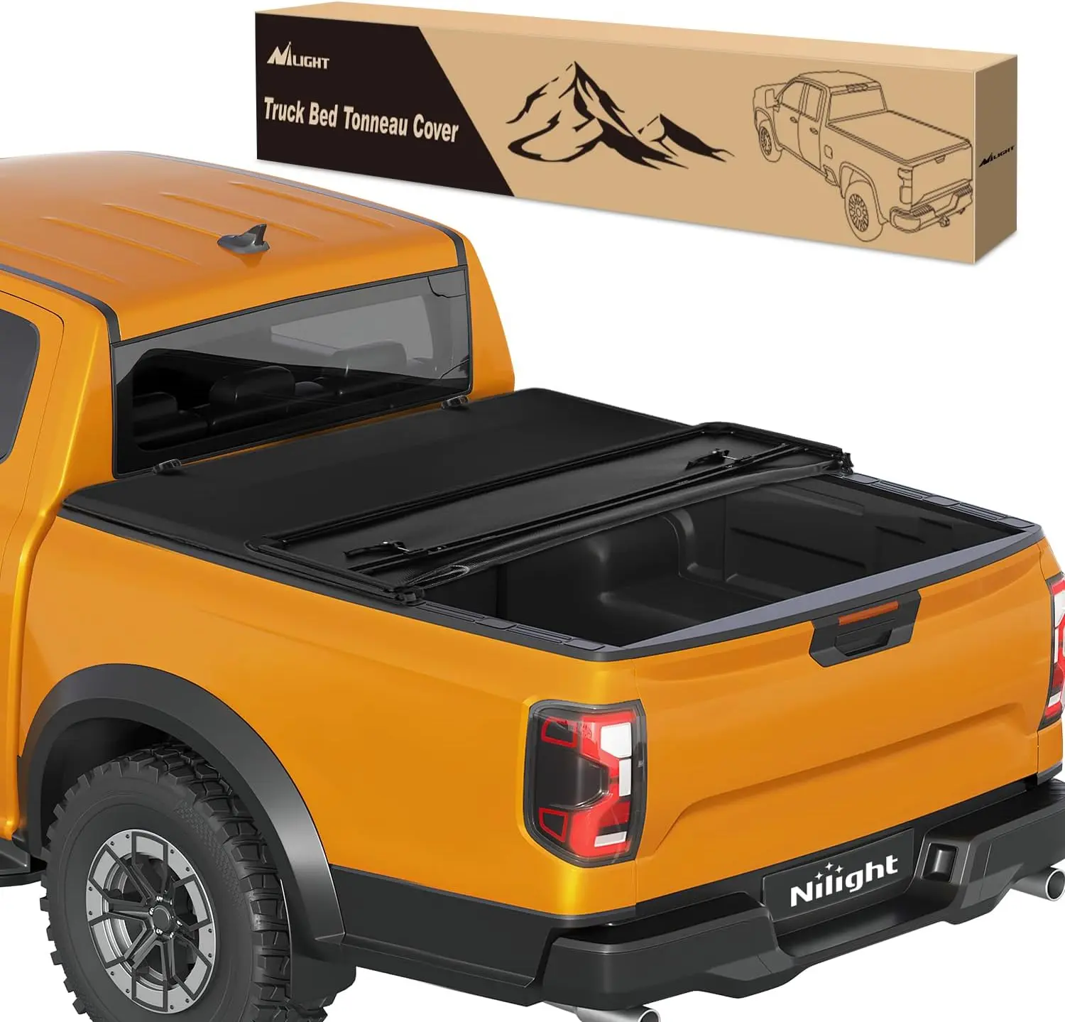 Nilight Soft Tri-fold Clamp Mount Pickup Truck Bed Tonneau Cover, Fits 2019-2023 Ford Ranger (6ft Bed), Automotive Car Exterior Accessory, Car Protector with All-Around Protection, Secure Locking, Sun Protection, Father's Day Gift