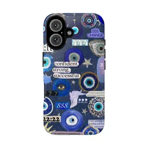 Mystic Protection & Positive Vibes Phone Case – Eye of Fortune & Angel Numbers Tough Phone Case, Gift for him for her, Aesthetic, Blue Tone