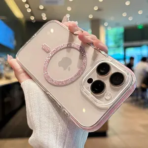 Luxury Glitter Magsafe Transparent Phone Case For iPhone 17 Air 16 15 14 13 12 11 Pro Max 16E 15 Plus Magnetic  Shockproof Cover