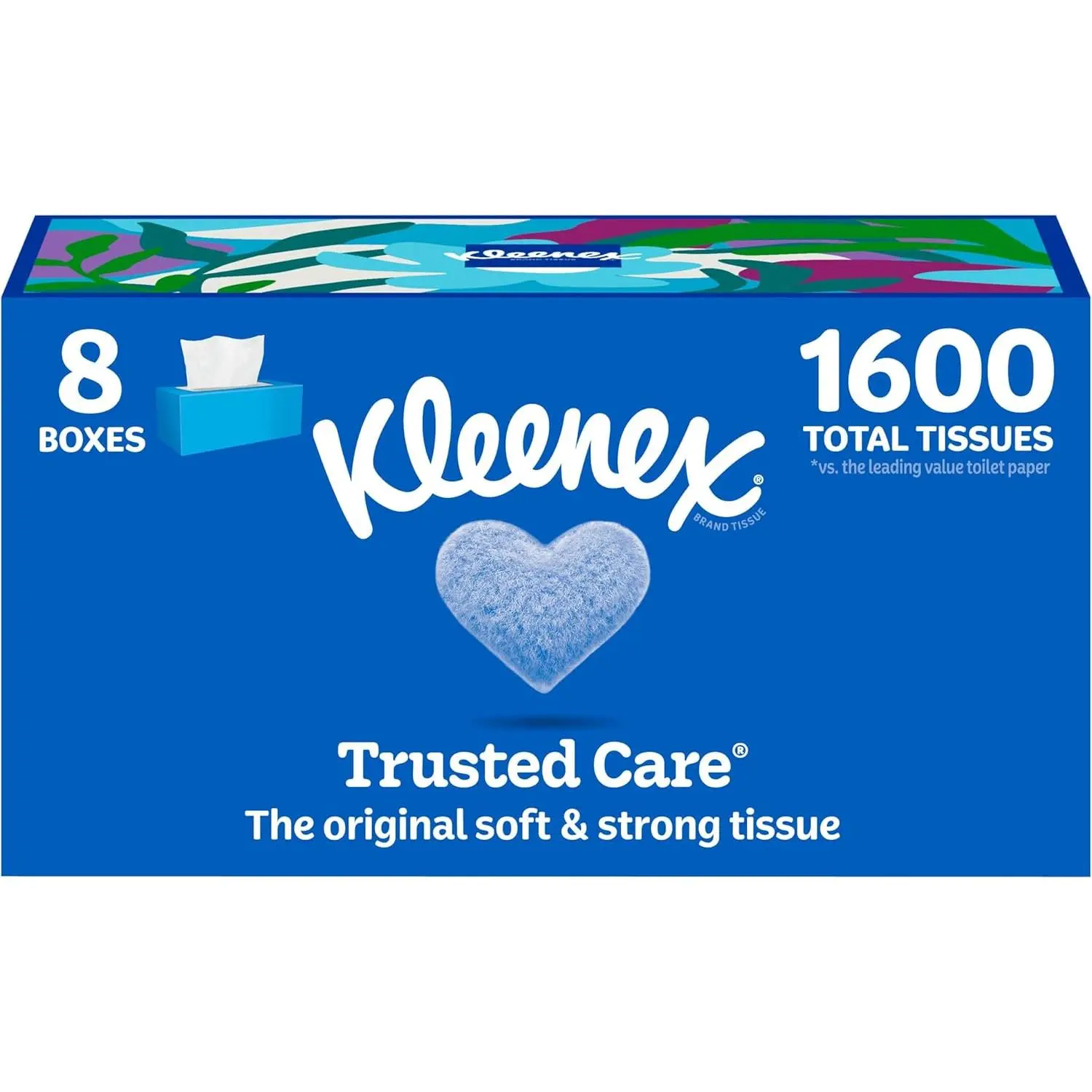 Kleenex Trusted Care Facial Tissues, 8 Flat Boxes, 200 Tissues per Box, 1,600 Total