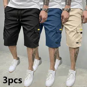 Men’s 3-Pack Summer Casual Cargo Shorts with Drawstring and Multiple Pockets, Knee-Length