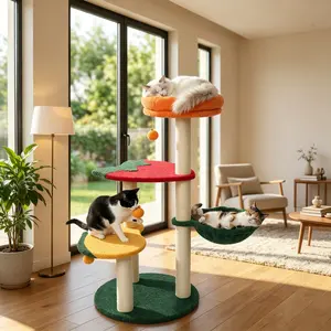 Cute Cat Tree - 32" Fruit World Cat Tower for Indoor Cats, Cat Tree Condo with Sisal Scratching Posts, Cozy Hammock, Plush Strawberry Perches, Kitten Cat Trees Towers Activity Center