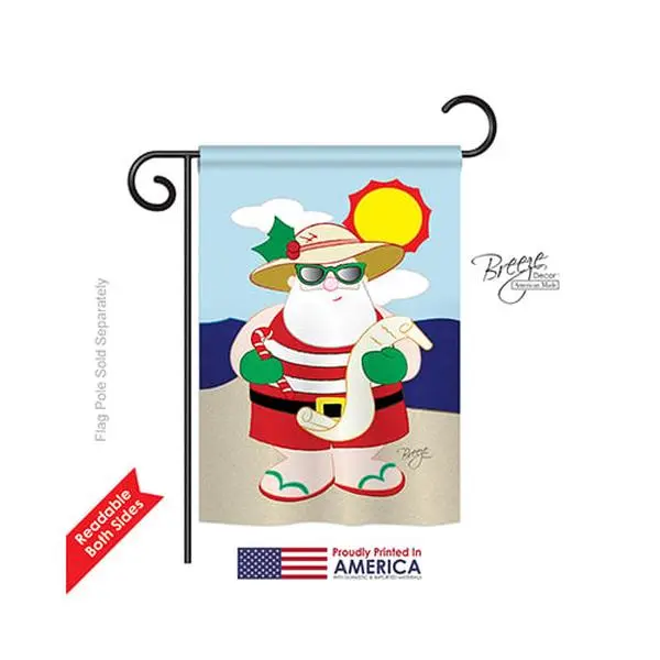 Breeze Decor 64062 Polyester Rectangular Christmas Tropical Santa Garden Flag - 4 oz, Double-Sided, Original Artwork, Pole Mount Compatible, 13x18.5 in, Outdoor Decor, All Weather