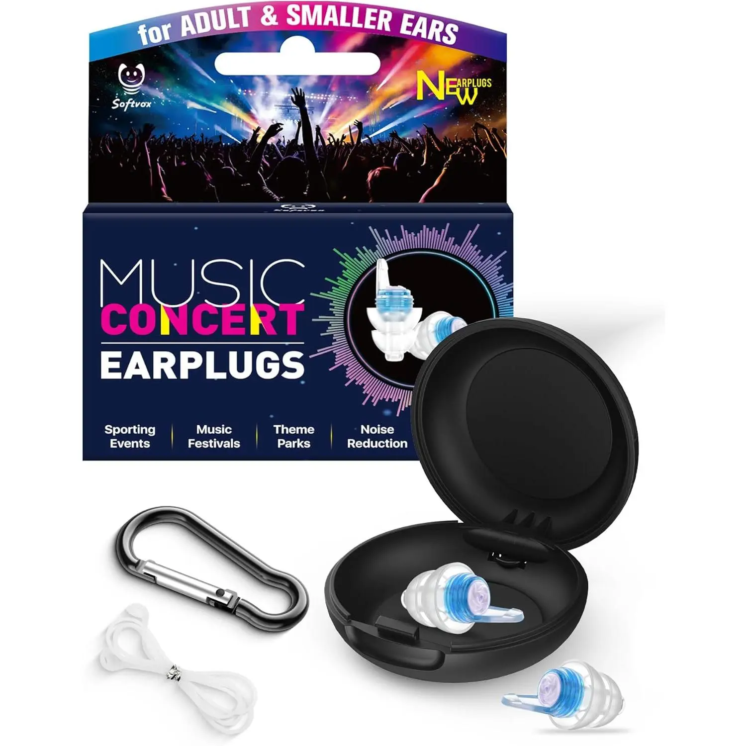 High-Fidelity Softvox Concert Earplugs for Adults, Flexible Fit Multi-Layered Silicone Hearing Protection with 21dB Noise Reduction, Secure Hold Portable Reusable for Musicians, Live Entertainment