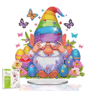 SupaDiya Tabletop Diamond Art Painting Kit, DIY Easter Crystal Gem Rhinestone Stand Up Table Decoration Diamond Craft Desk Placement Ornament for Adult Home Office Decor Gift (7.8x7.8 inch)