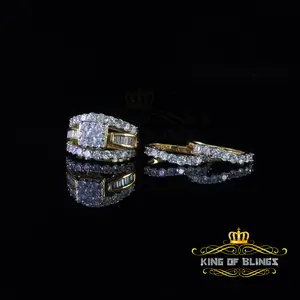 King Of Bling's Yellow 925 Silver 7.50ct Cubic Zirconia 3 Piece Halo Bridal Womens Ring Size 7