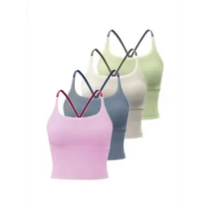 Sporty Women's Plain Criss Cross Sports Bra, Comfort and Durability Sports Crop Cami Top, Ladies Sportswear for Indoor Outdoor Wear, Gym Clothes, Sports Bra Set padded seamless everyday bra woman full coverage High-Support Backless Sports Bra