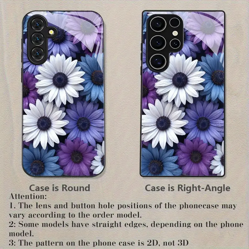 Daisy Patterned Smartphone Case & Tempered Glass Accessories - Purple, Blue & White, Compatible with Samsung S26,S25,S24,S23,S22 Pro,S21,S20 FE Plus Ultra Pro,A56,A55,A54,A53,A52,A51,A36,A35,A34,A32,A26,A25,A24,A23,A16,A15,A14,A06,A05,A03s Devices, Multi-