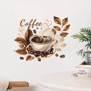 1 piece, coffee sticker, coffee cup wall decoration 2D flat printing is suitable for coffee shop, living room, bedroom, kitchen, door wall, home decoration background wall decoration, vinyl super convenient removable self-adhesive sticker wall sticker