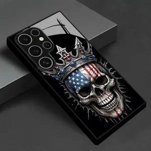 Premium Glass Phone Case for Samsung S25-S20, Note Series, A-Series, Business Style, High-Quality Skull Design, Durable Protection