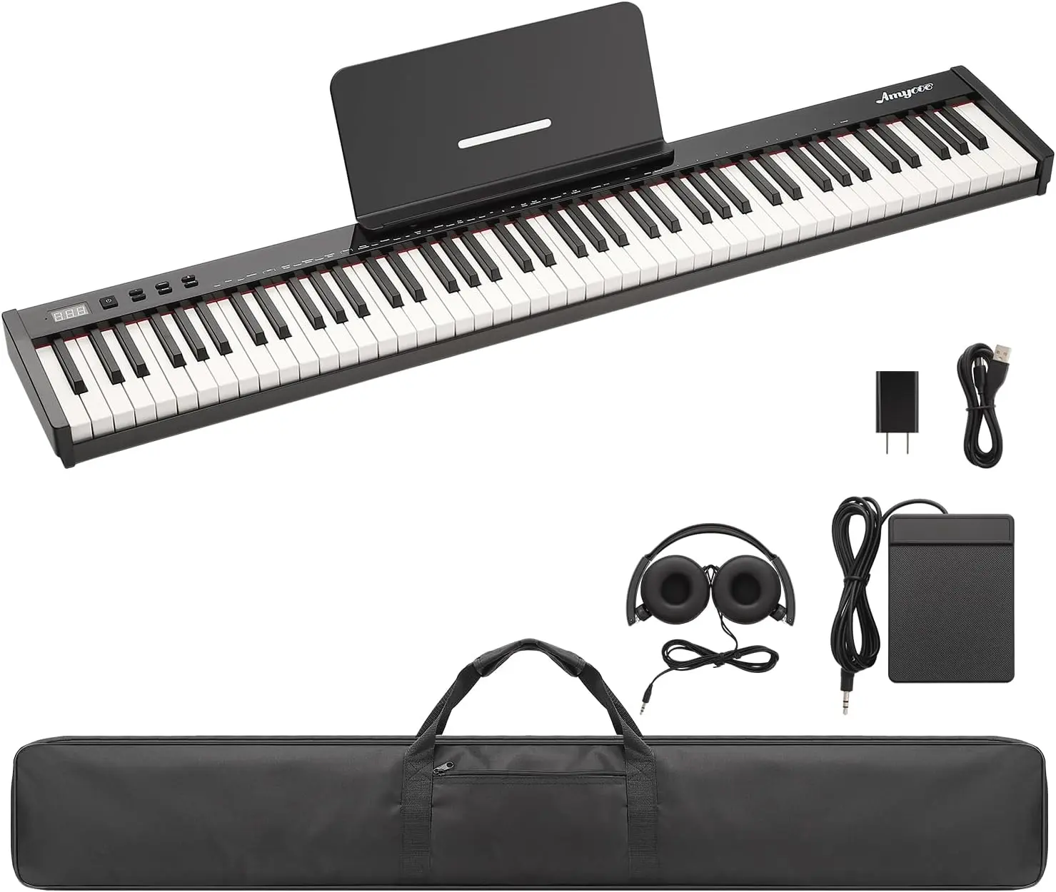 88-Key Semi-Weighted Full-Size Portable Digital Piano Keyboard, Midi-Capable Electronic Piano with 129 Tones, Built-In Recording, Sustain Pedal, Headphones, Power Adapter, Carrying Bag for Toys & Hobbies Enthusiasts, Digital Pianos, Electronic Piano Keybo