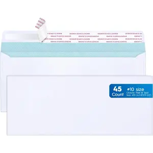 #10 Envelopes Security Self Seal, 45 Count No Window Mailing Envelopes, Letter Size 4⅛ x 9½", White Business Envelope for Confirmation Letters, Bills, Legal and Office use