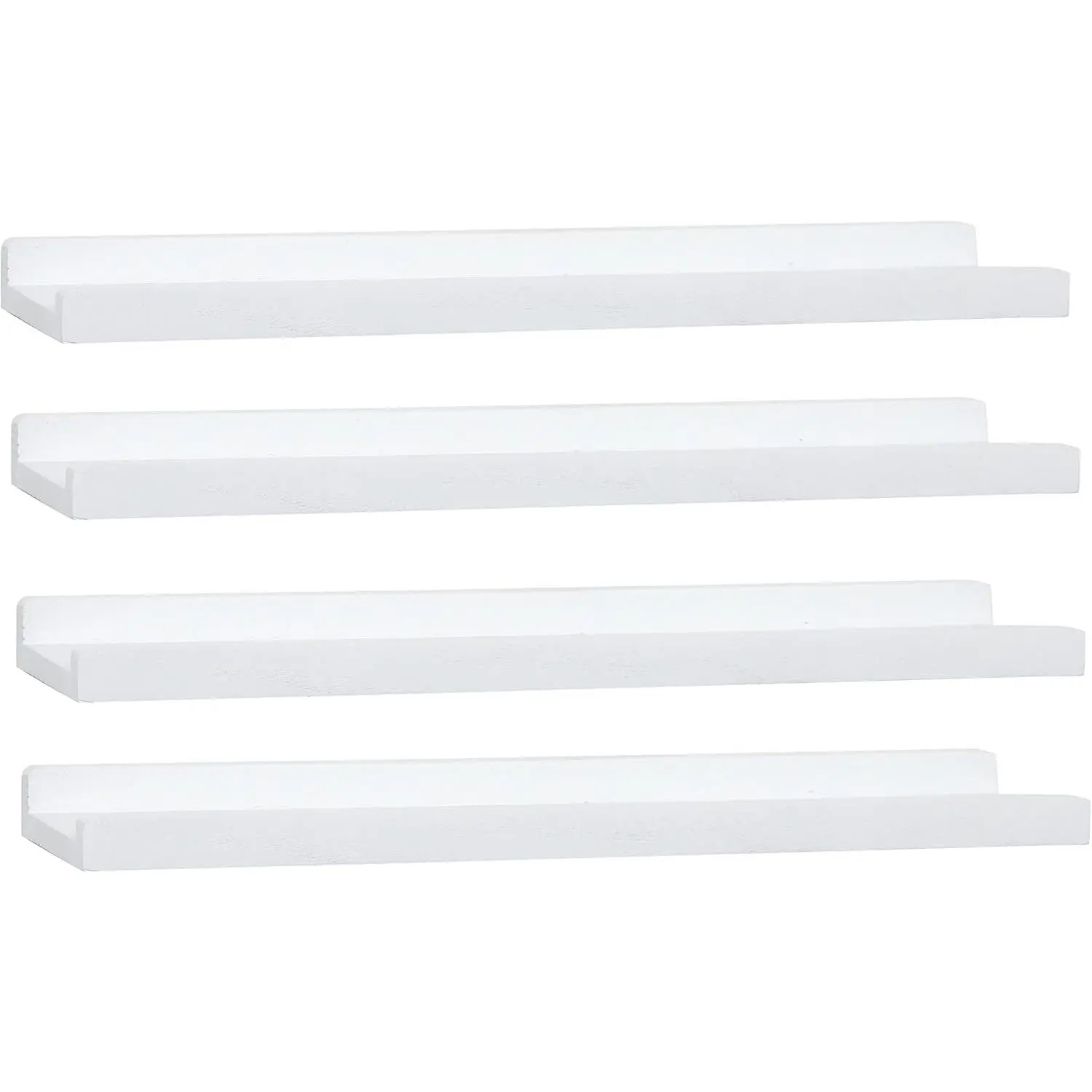 Long Floating Shelves With Lip,Picture Ledge Shelves Set of 4,Rustic Photo Frames Storage Display Shelves Wall Mounted for Living Room Bedroom Kitchen  ,Home Decor (White, 24 Inch)