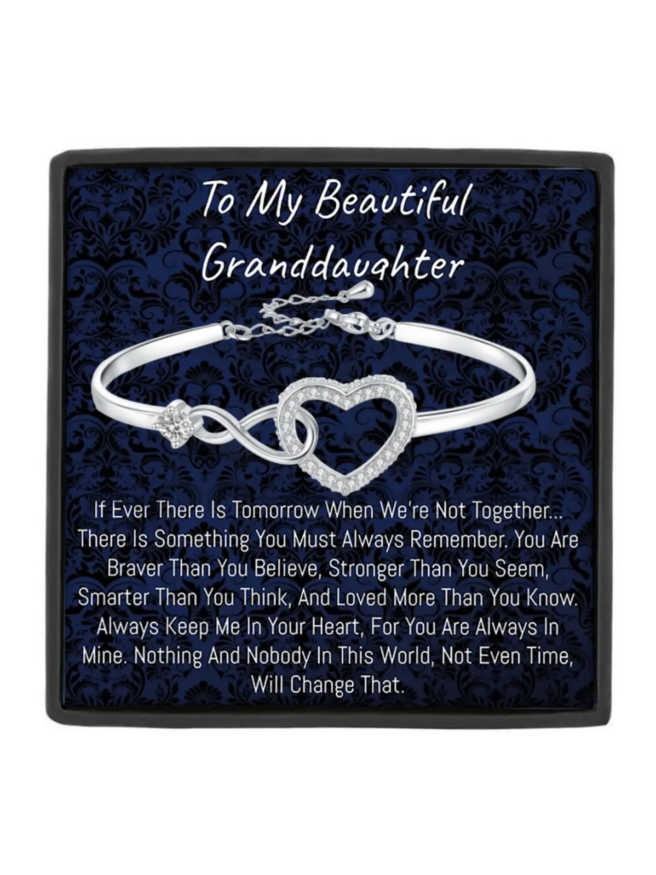 To My Beautiful Granddaughter Heart Cuff Bracelet Infinity Heart CZ Bangle Birthday Gift,Christmas Gift Family Love Gift