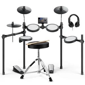 Donner DED-70 Electric Drum Set for Children Aged 6-14, Electric Drums with 4 Quiet Mesh Drum Pads, 2 Switch Pedal, Portable and Solid Drum Set with Type-C Charging, 68+ Sounds, Throne, Headphones, Sticks, Melodics Lessons