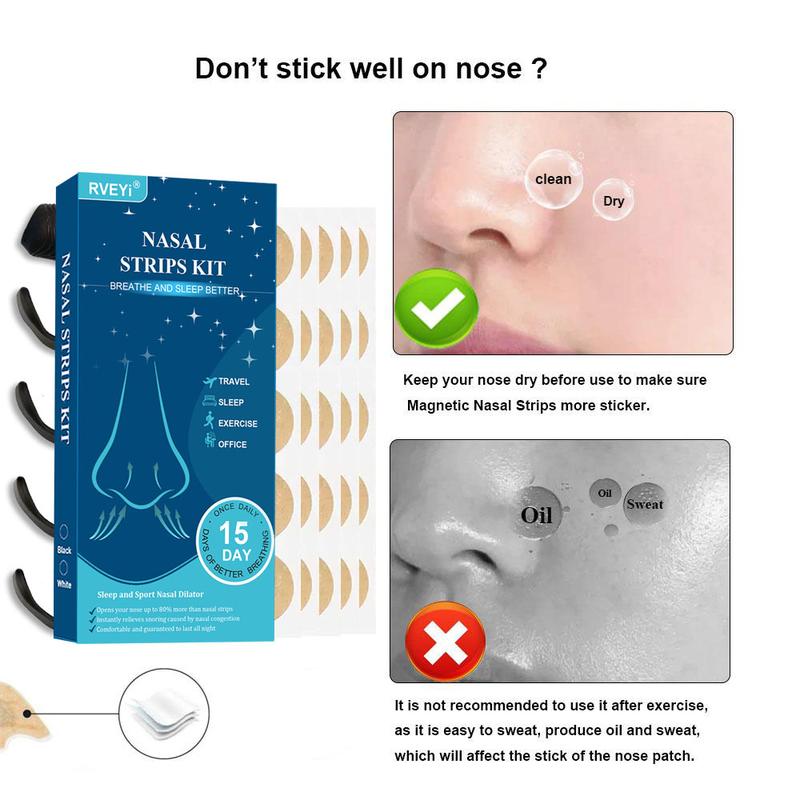 34 Magnetic Nose Patch Set 30 Nose Patches 4 Dilators Enhances Oxygen Flow Reduces Snoring Improves Sleep Quality Sweat Resistant Light Beige Color Safe Comfortable Convenient Household Items