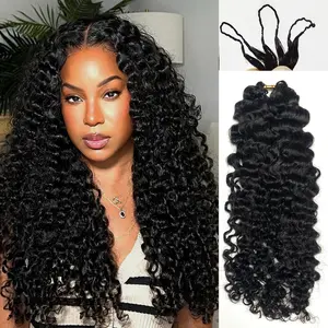Human Hair Crochet Extensions, Burmese Curly Pre-Separated Feather Water Wave, Natural Color, Knotless Installation, Seamless Finish, Invisible String Design