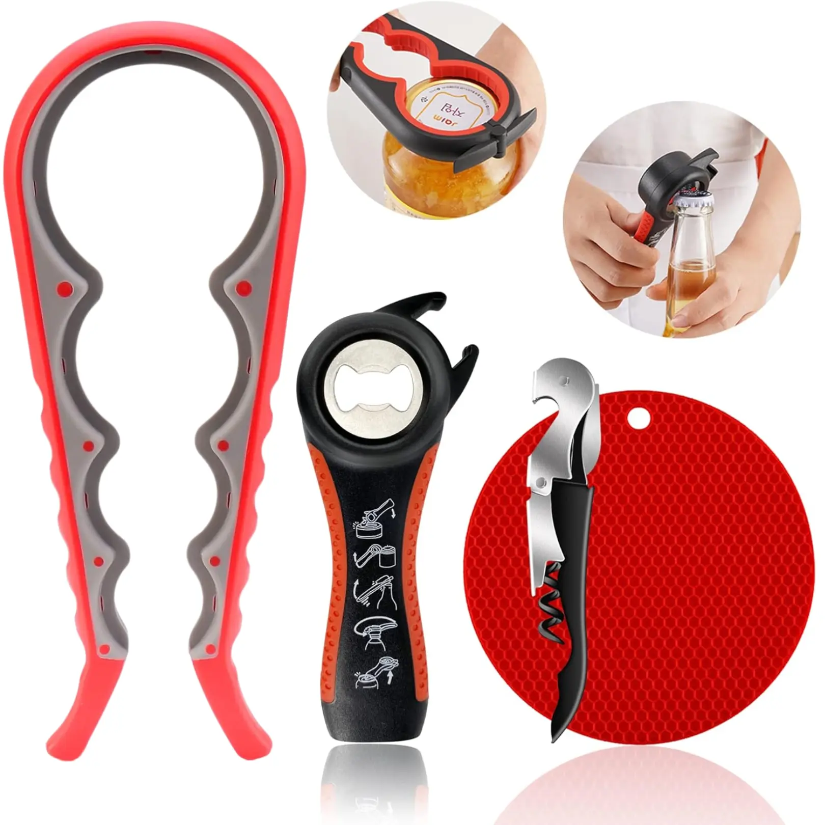 4 Pack Jar Opener For Seniors With Arthritis, Easy Twist Lid Opener Jar Opener For Opening Jars With 2 PCS Rubber Jar Gripper Set Utensils Bottles Tin Kitchen Kitchen