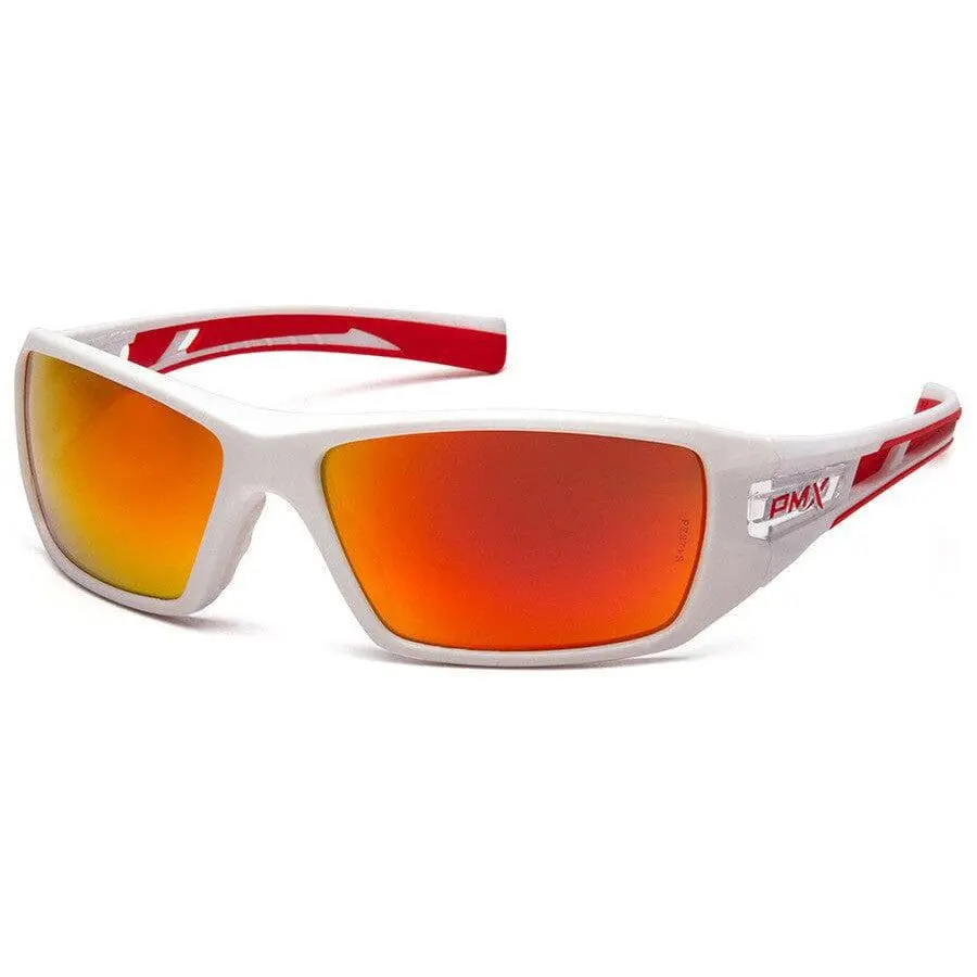 Pyramex Velar Safety Glasses - White-Red Frame, Sky Red Mirror Lens, Construction Work Safety Equipment