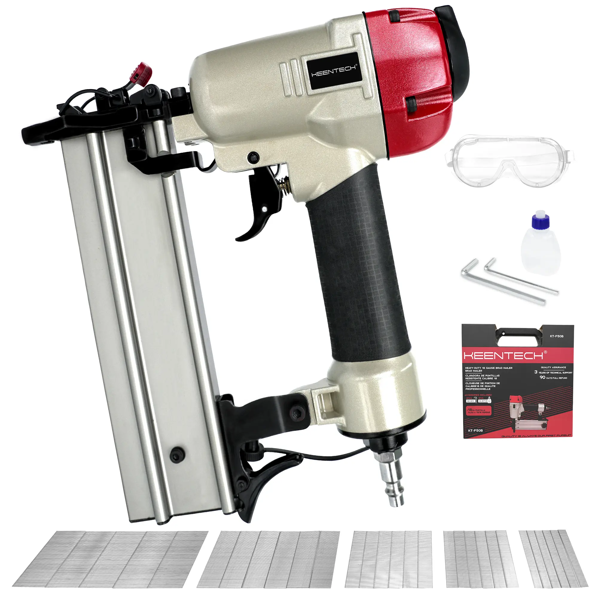 KEENTECH 18 Gauge Pneumatic Brad Nailer Kit, Aluminum Magazine, Compatible With 5/8" To 2" Brad Nails, With Outdoor Portable Carrying Case, 3000pcs Nails For Free Value Pack (Need Air Compressor)