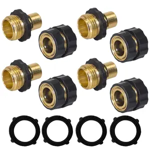 Garden Hose Quick Connector Set, 3/4 Inch Solid Brass Garden Hose Fittings, 4 Pairs Male and Female Quick Connectors for Standard Garden Hose, Water Hose Coupler Adapter, Leak-Proof Durable Connect