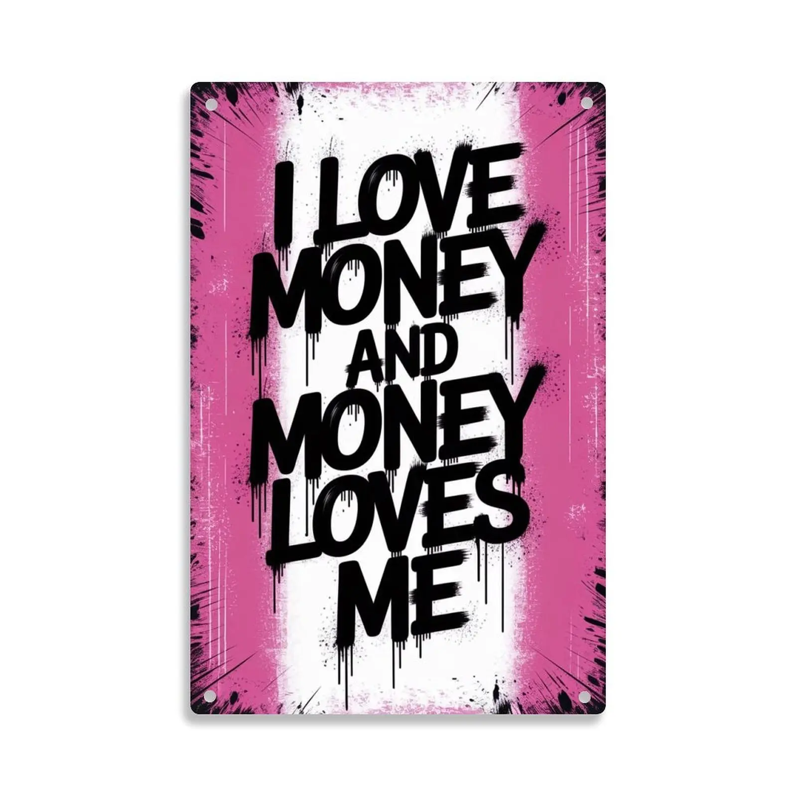 I Love Money And Money Loves Me Graffiti Art Tin Sign， Vintage Money Love Metal Sign Print Aesthetic Room Decoration for Home Bedroom Kitchen Bar Dorm Bathroom Wall Decor 8 X 12 Inch