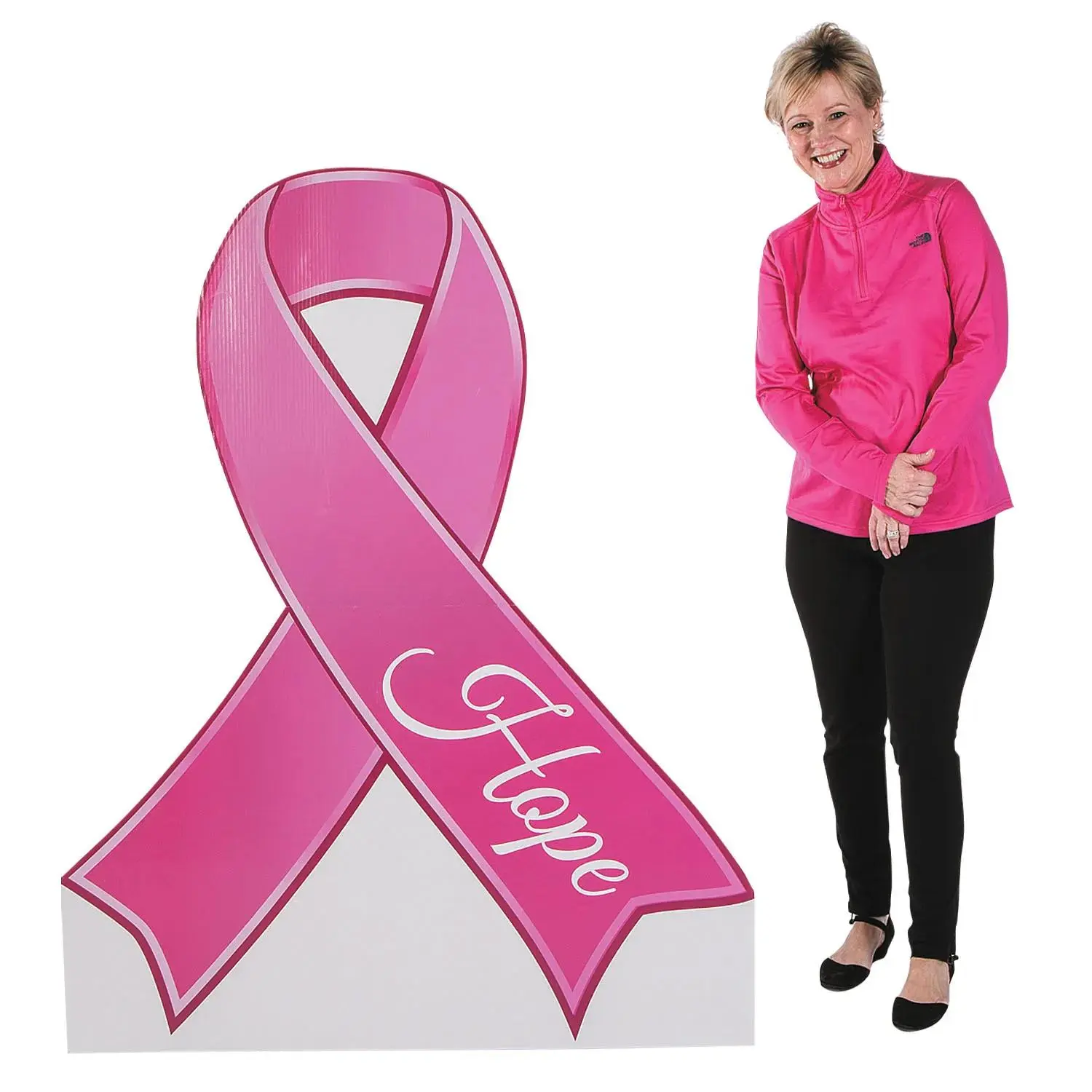 57" Pink Ribbon Cardboard Cutout Stand-Up, 44 3/4" x 57" Party Decoration, Photo Prop for Marking the Beginning of the Run in Certain Areas of Your Event