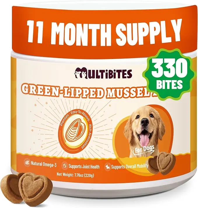 MultiiBites 330 Green-Lipped Mussel Bites – Rich in Natural Omega-3, with MSM and Vitamin E. Supports Joint Health and Overall Mobility for Dogs. Natural Chicken Flavor – Dogs Love the Taste.
