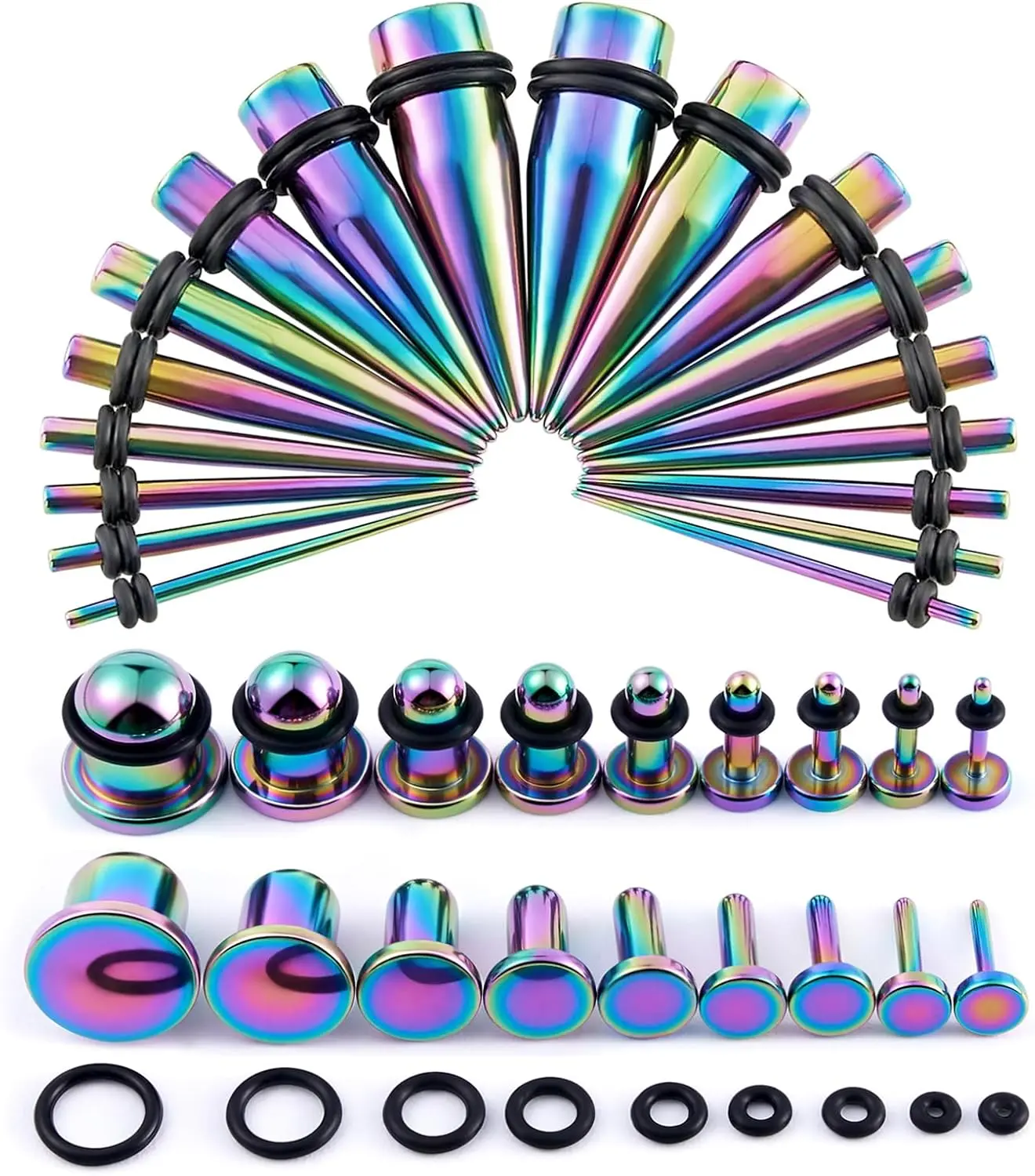 New 14G-00G 36pcs Ear Gauges Stretching Kit Surgical Steel Tapers for Ears Gauge Starter Kits Single Flat Top Gauges Plugs for Women Men