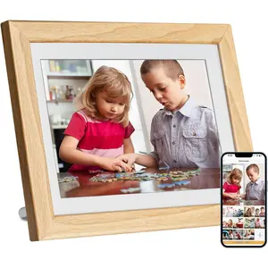 10.1 Inch WiFi Digital Picture Frame, 1280x800 HD IPS Touch Screen Photo Frame Electronic, 32GB Memory, Auto-Rotate, Wall Mountable, Sleek Design for Home and Office Decor, Idea. Wood Wooden