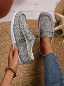 Women's Fashionable Plain Color Slip on Canvas Shoes, Shoes Flats, Flat Sneakers, Casual Comfortable Breathable Shoes for Daily Wear, Footwear, Lightweight Soft Sole Shoes for Women & Girls, Casual Barefoot Shoes