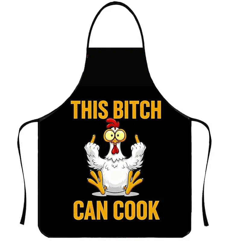 THIS BITCH CAN COOK Print Apron,1 Count Unisex Polyester Cooking Apron, Middle Finger Print Kitchen Apron, Gift for  Wife & GF, Valentine's Day Gift, Apron for Women,Nails Design Tool, Funny Apron, Gag Gift Apron, Chicken Pattern Apron