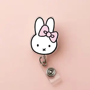 Bunny Rabbit Retractable ID Badge Reel Cute Miffy Badge Holder for Teachers Doctors Nurses Healthcare Workers Durable Acrylic Gift