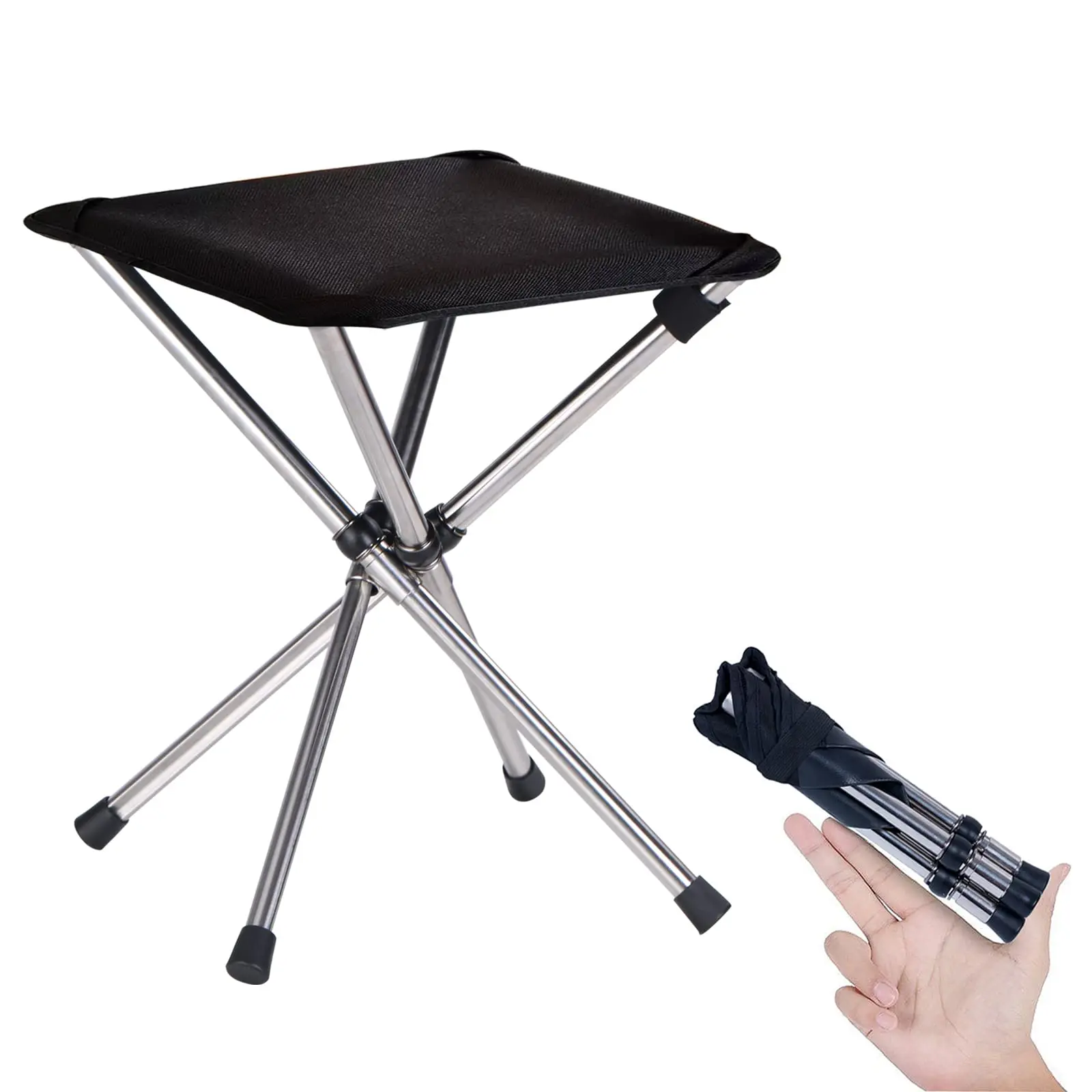 13.8in Portable Camping Stool, 1800D Oxford Fabric Compact Lightweight Folding Chair for Adults,Stainless Steel Legs and Carry Bag for Camping, Fishing, Hiking and Travel,Black,Blue