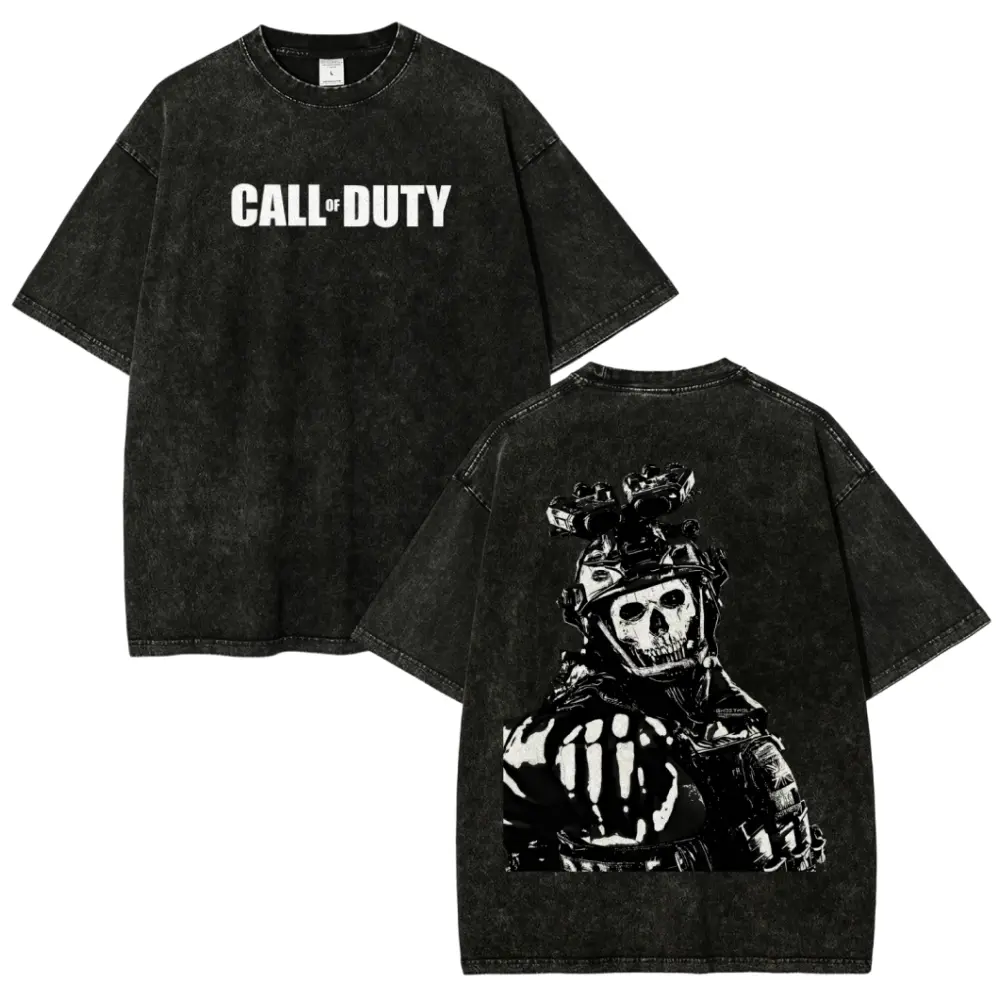 Call Of Duty Simon Ghost Riley Oversized Graphic Tee Vintage Acid Wash T Shirt Y2K Streetwear Gym Pump Cover Modern Warfare Gamer Merch Tiktok Finds Trendy Dark Aesthetic Workout Fit Casual Mens Heavy Cotton Tactical Skull Top