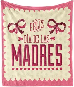 Mothers Day Flannel Fleece Throw Blanket Feliz Dia de las Madres Spanish Phrase on Vintage Dotted Backdrop Cozy Plush for Indoor and Outdoor Use Soft Decorative Gift