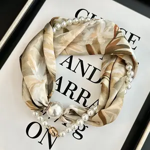Various pearl magnetic buckle printed silk scarves New decorative scarves