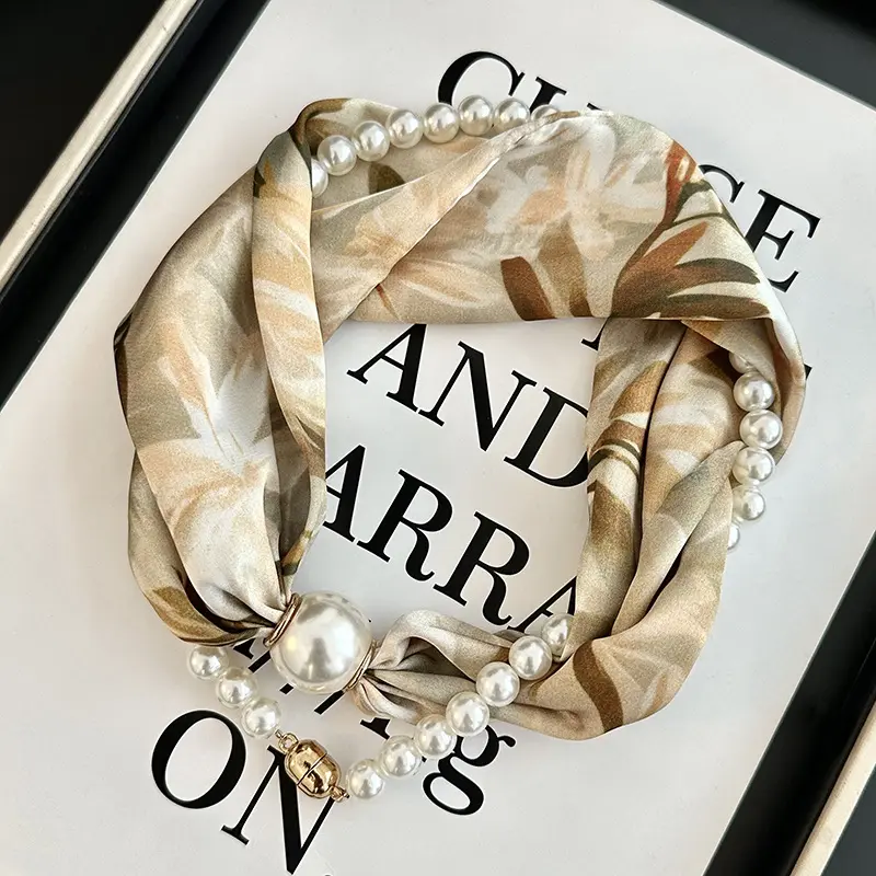 Various pearl magnetic buckle printed silk scarves New decorative scarves