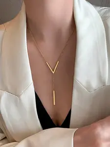 Elegant V-Shape Long Pendant Necklace, Simple Unique Versatile Clavicle Chain, Daily Commute Jewelry, Women's Fashion Accessory