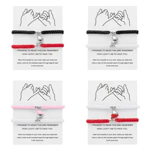 FASHION4U - 2Pcs/Set Romantic Heart Magnetic Attract Couple Bracelet For Women Men Fashion Braided Rope Matching Bracelet Friendship Jewelry