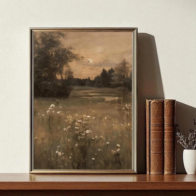 Moody Meadow Landscape Print Vintage Countryside Wall Art