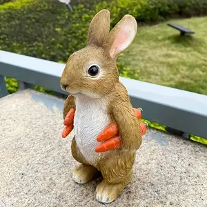 Resin Garden Statue Bunny with Carrot Sculpture, Indoor & Outdoor Decoration, Perfect for Easter, No Electricity Required