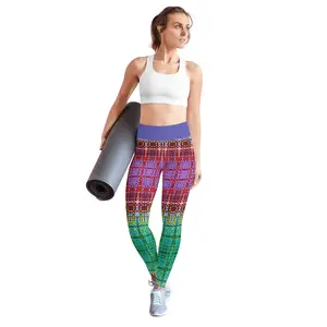 Ombre Tartan Leggings Colorful Red Turquoise Green Gradient Plaid Kaleido Abstract Gingham Print Geometric Gym Workout Cool Cute Women Pants