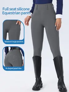 Women's Equestrian Sport Tight Pants, Athletic Activewear, Side Pockets, Anti-Slip Silicone, High-Waisted, Breathable, Quick-Dry, No Belt Included