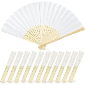 12 Packs Paper Folding Hand Fans Foldable, 8.3 Inch White Paper Fans Handheld Portable Decorative Accessories for Wedding, Outdoor Party Favors, Bridal Shower DIY Decoration Photography Props